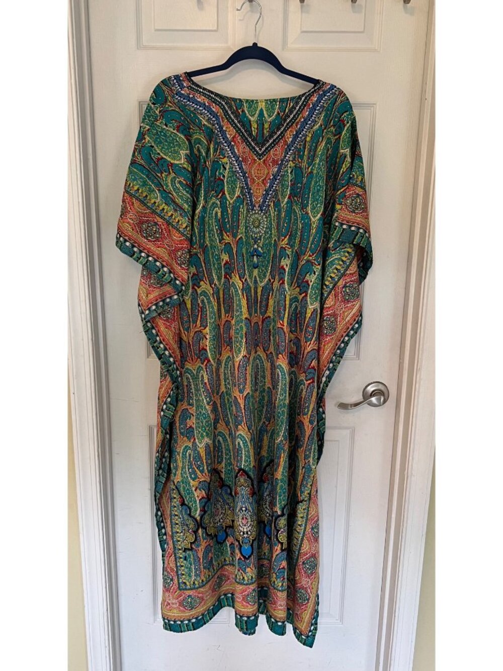 Jessica Taylor Boho Kaftan Dress Paisley VNeck Short Sleeves One Size - Picture 7 of 7